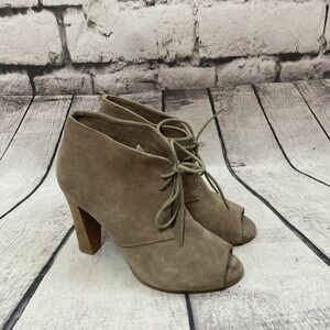 Loft Shirlie open toe bootie lace up shoe‎ in bone size 7M Leather Upper